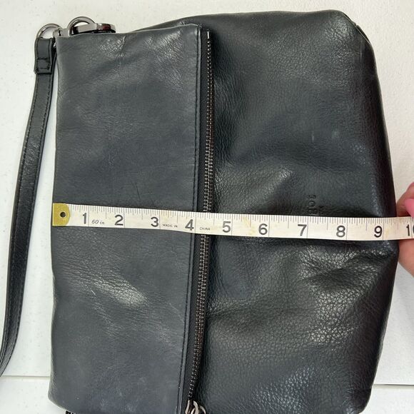 Margot NY Crossbody Bag Black Pebbled Leather Fold Over Convertible Clutch Purse - Picture 13 of 15